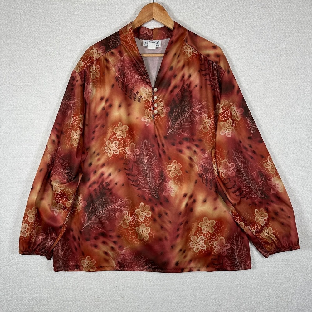 Vintage 3X Womens Blouse MuuMuu Peasant Top Long Sleeve Animal Print Floral